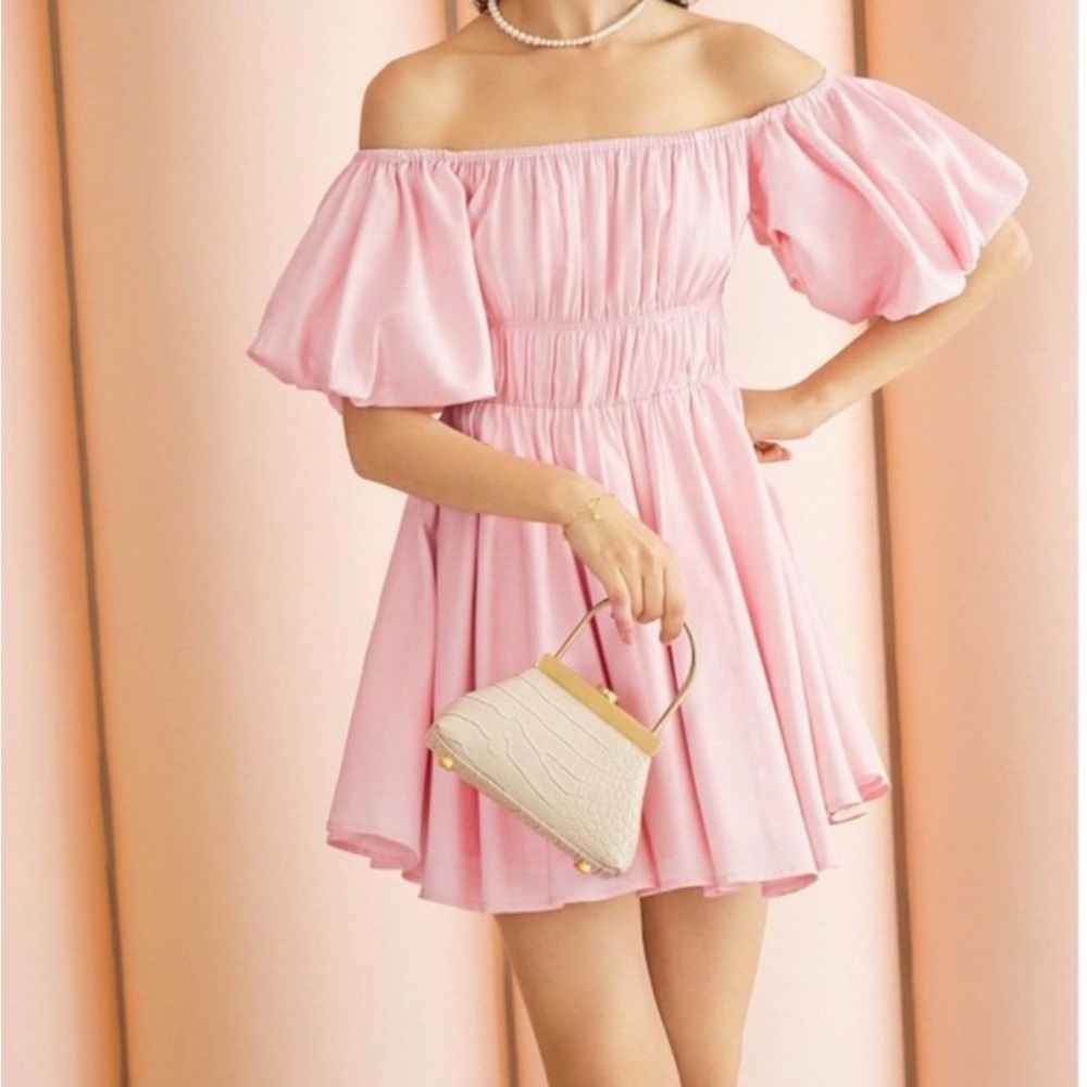 J.ING Pink Off-Shoulder Puff Sleeve Mini Dress